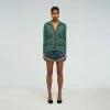 Self-portrait Green Stripe Knit Collar Cardigan READY TO WEAR