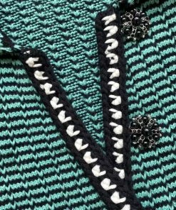 Self-portrait Green Stripe Knit Collar Cardigan READY TO WEAR