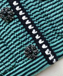 Self-portrait Green Stripe Knit Collar Cardigan READY TO WEAR