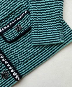 Self-portrait Green Stripe Knit Collar Cardigan READY TO WEAR