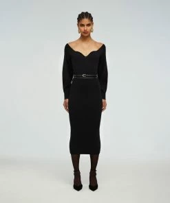 Self-portrait READY TO WEAR Black Off Shoulder Knit Dress