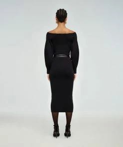 Self-portrait READY TO WEAR Black Off Shoulder Knit Dress