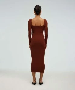 Self-portrait Brown Lace Applique Knit Dress READY TO WEAR