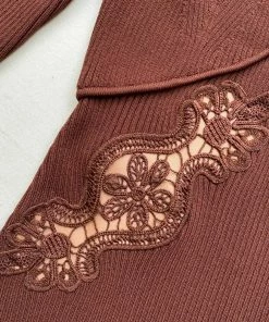 Self-portrait Brown Lace Applique Knit Dress READY TO WEAR