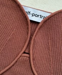 Self-portrait Brown Lace Applique Knit Dress READY TO WEAR