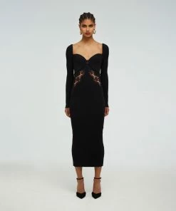 Self-portrait READY TO WEAR Black Lace Applique Knit Dress