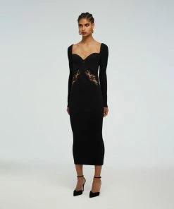 Self-portrait READY TO WEAR Black Lace Applique Knit Dress