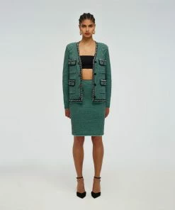 Self-portrait Green Stripe Knit Cardigan READY TO WEAR