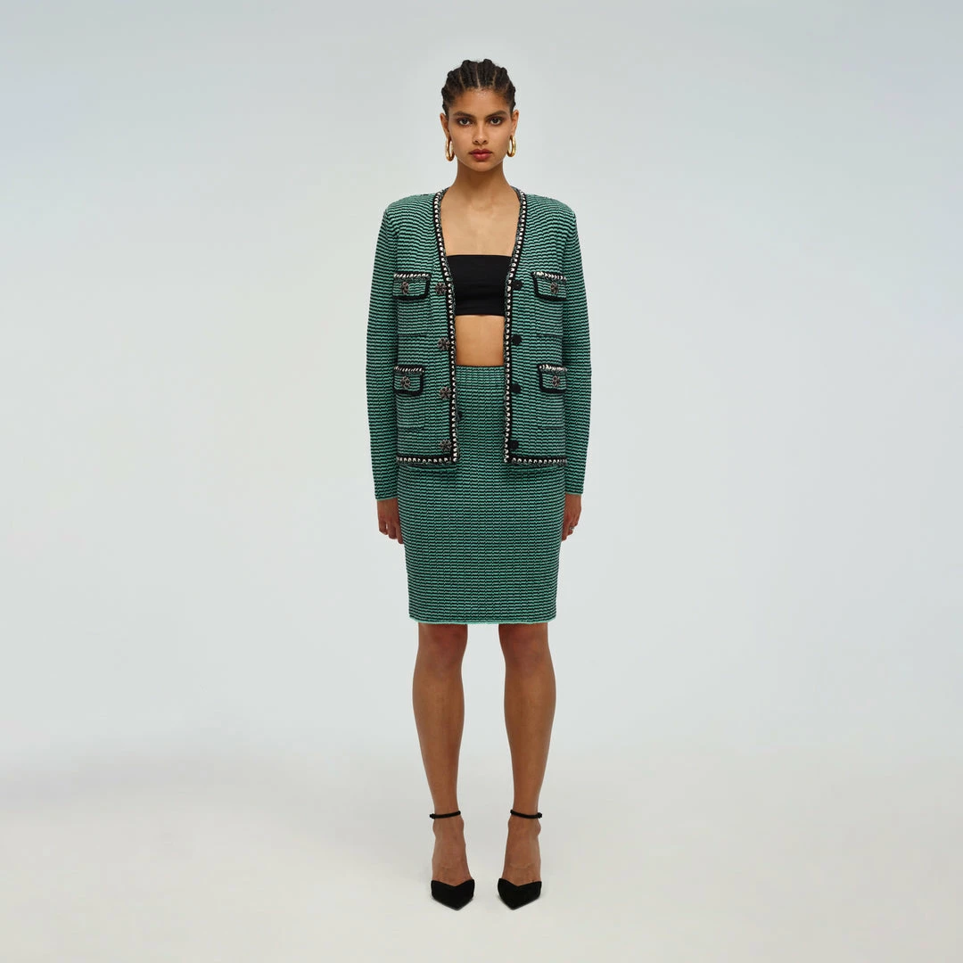 Self-portrait Green Stripe Knit Cardigan READY TO WEAR