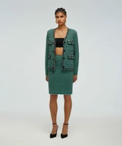 Self-portrait Green Stripe Knit Cardigan READY TO WEAR