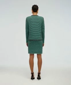 Self-portrait Green Stripe Knit Cardigan READY TO WEAR