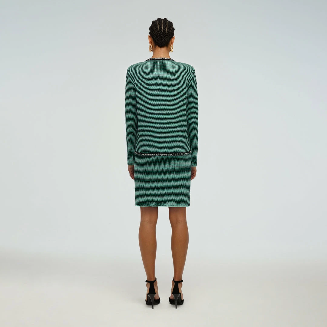 Self-portrait Green Stripe Knit Cardigan READY TO WEAR