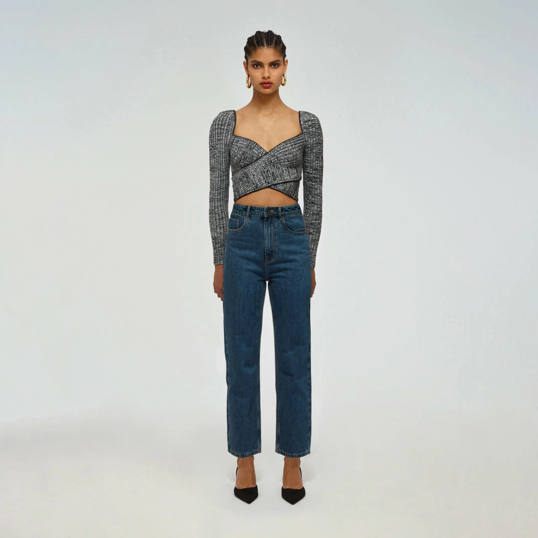 Self-portrait Monochome Crossover Knit Top