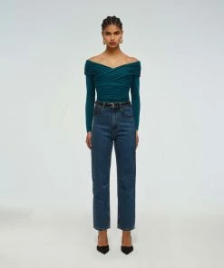 Self-portrait READY TO WEAR Teal Crossover Top