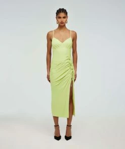 Self-portrait Green Stretch Crepe Wrap Midi Dress