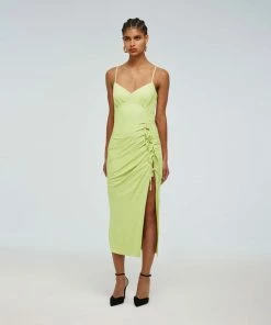 Self-portrait Green Stretch Crepe Wrap Midi Dress