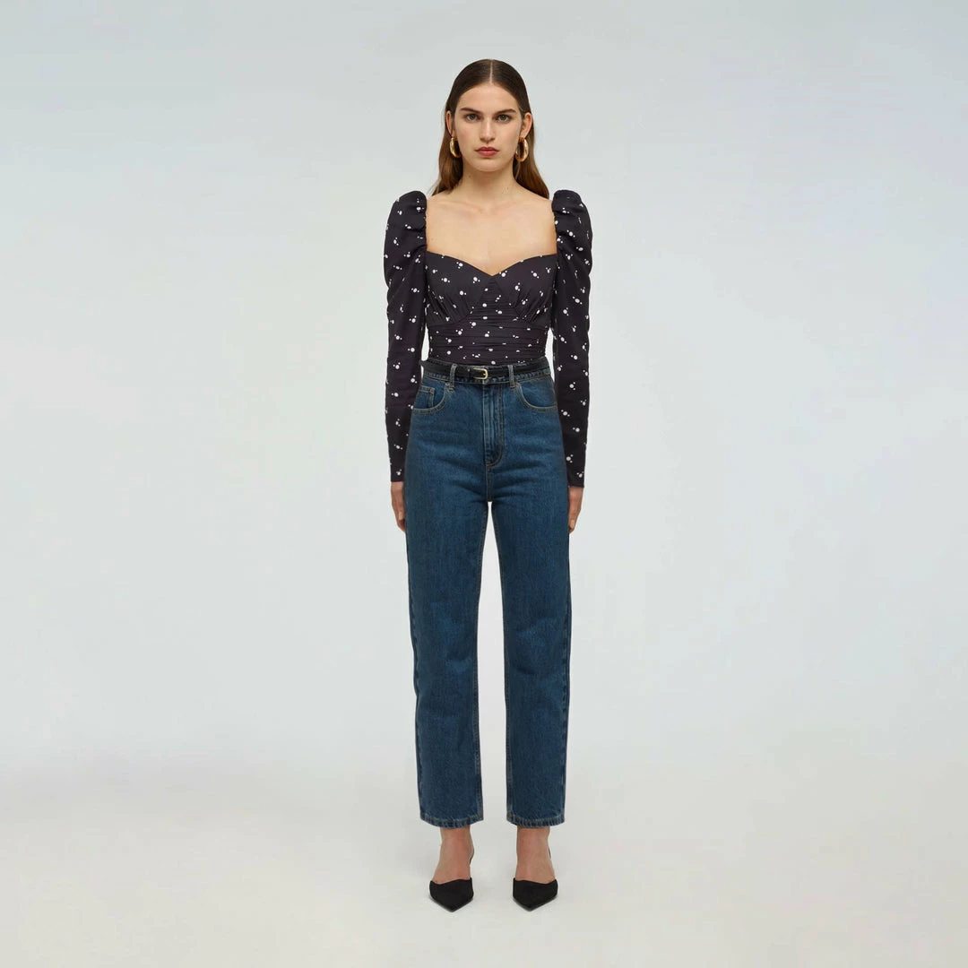 Self-portrait Polka Dot Stretch Crepe Top READY TO WEAR