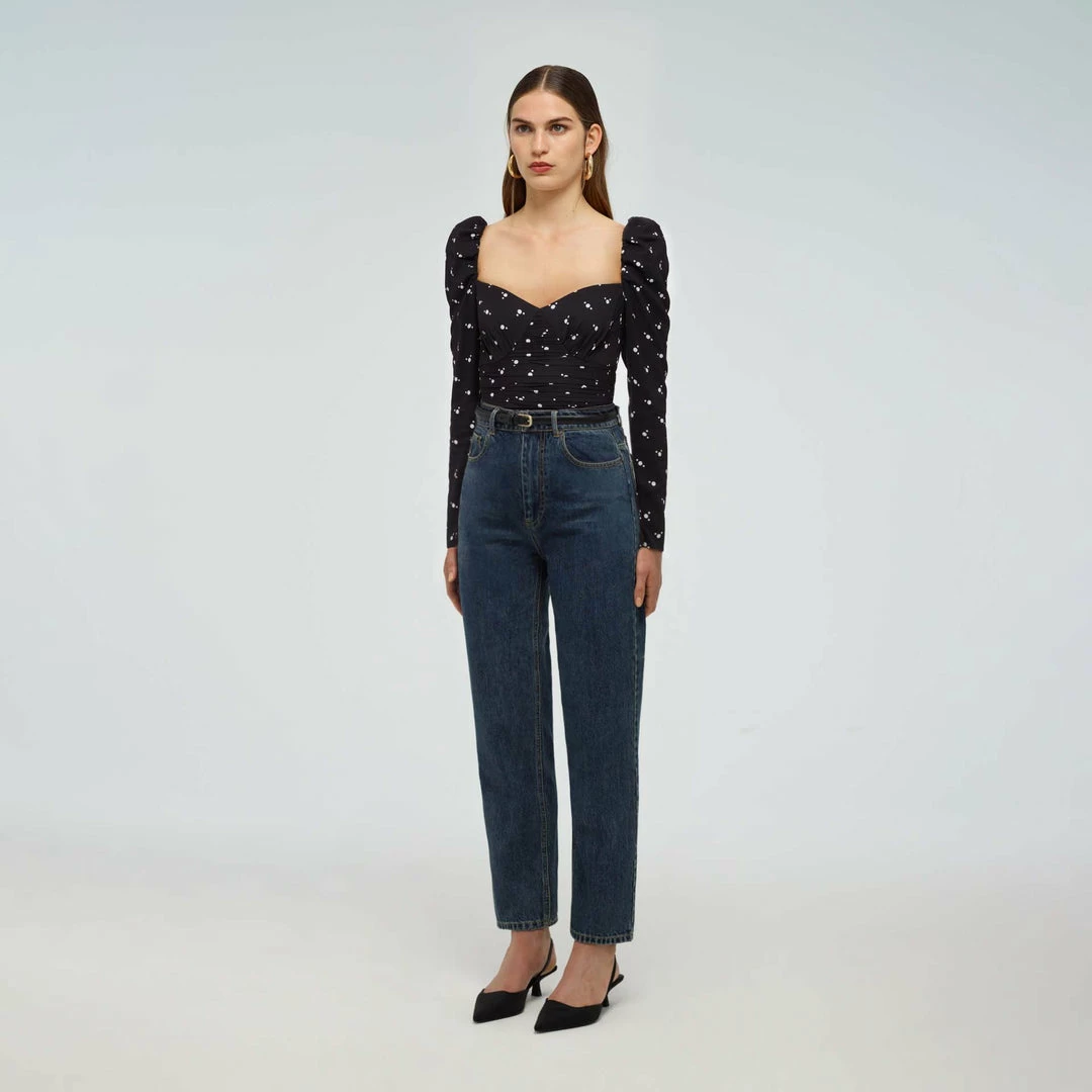 Self-portrait Polka Dot Stretch Crepe Top READY TO WEAR