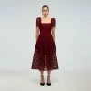 Self-portrait READY TO WEAR Burgundy Guipure Lace Midi Dress
