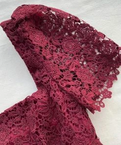 Self-portrait READY TO WEAR Burgundy Guipure Lace Midi Dress