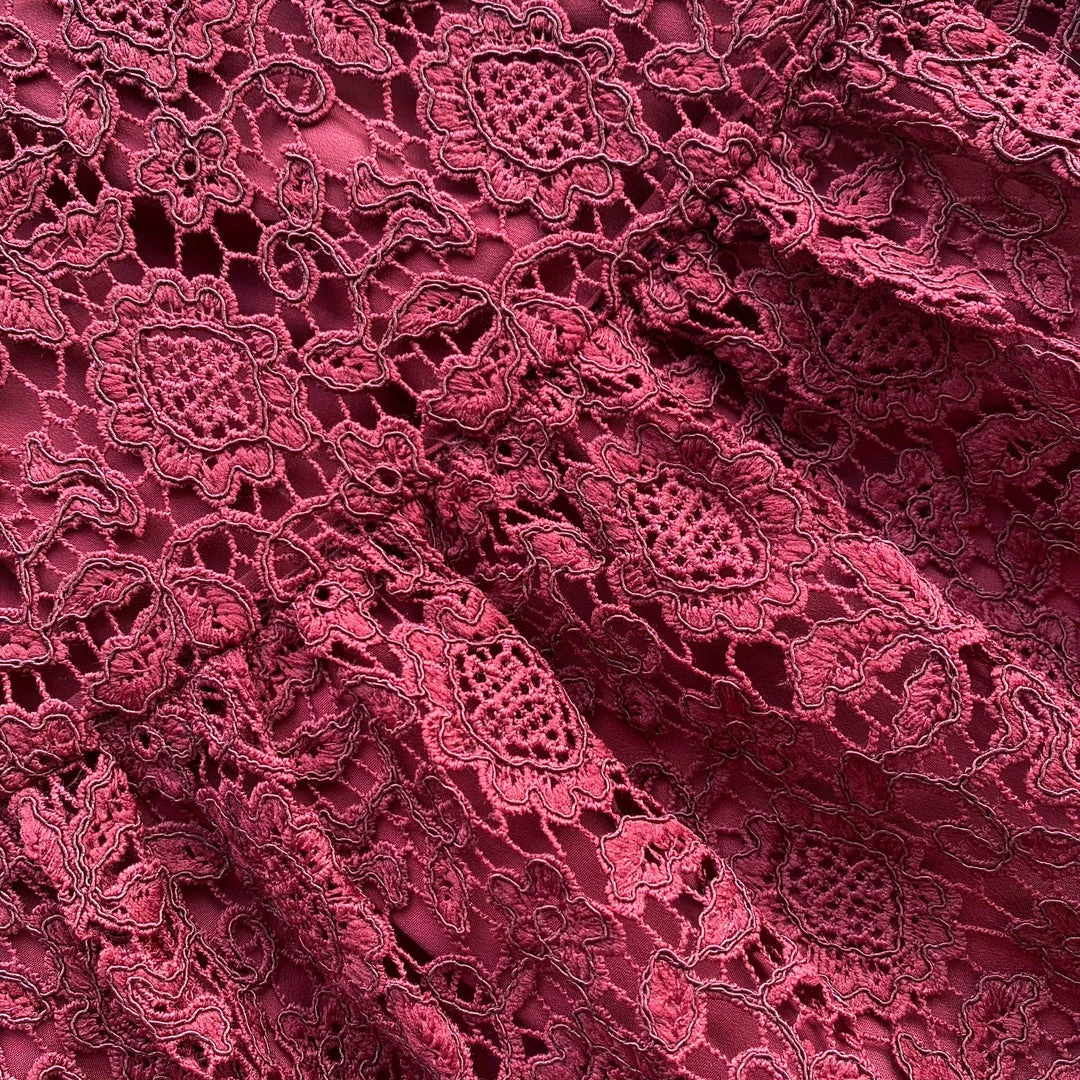 Self-portrait READY TO WEAR Burgundy Guipure Lace Midi Dress