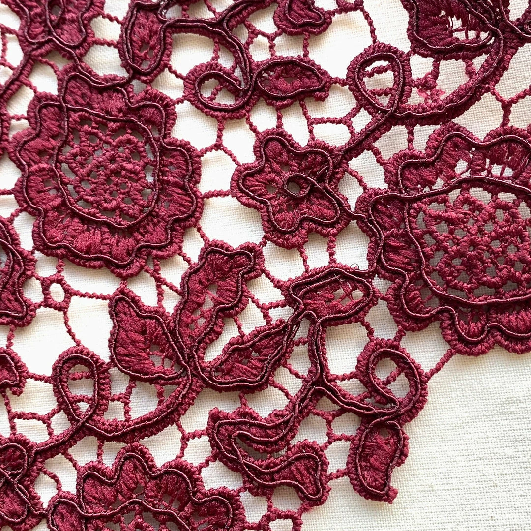 Self-portrait READY TO WEAR Burgundy Guipure Lace Midi Dress