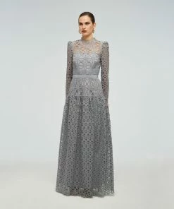 Self-portrait Geo Guipure Maxi Dress