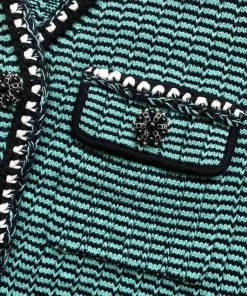 Self-portrait Green Stripe Knit Cardigan READY TO WEAR