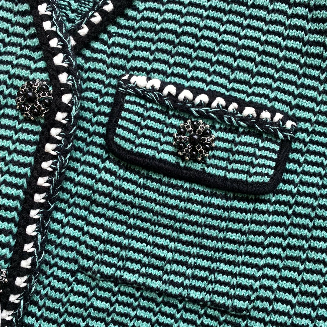 Self-portrait Green Stripe Knit Cardigan READY TO WEAR