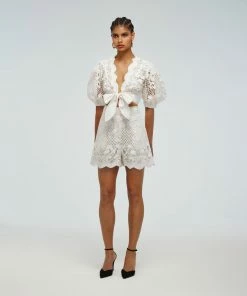 Self-portrait Lattice Embroidered Cotton Top READY TO WEAR