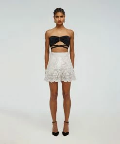 Self-portrait READY TO WEAR Lattice Embroidered Cotton Short