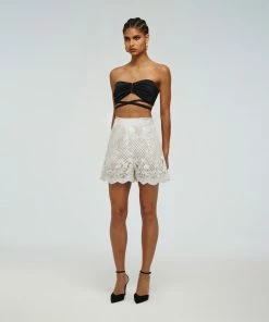 Self-portrait READY TO WEAR Lattice Embroidered Cotton Short