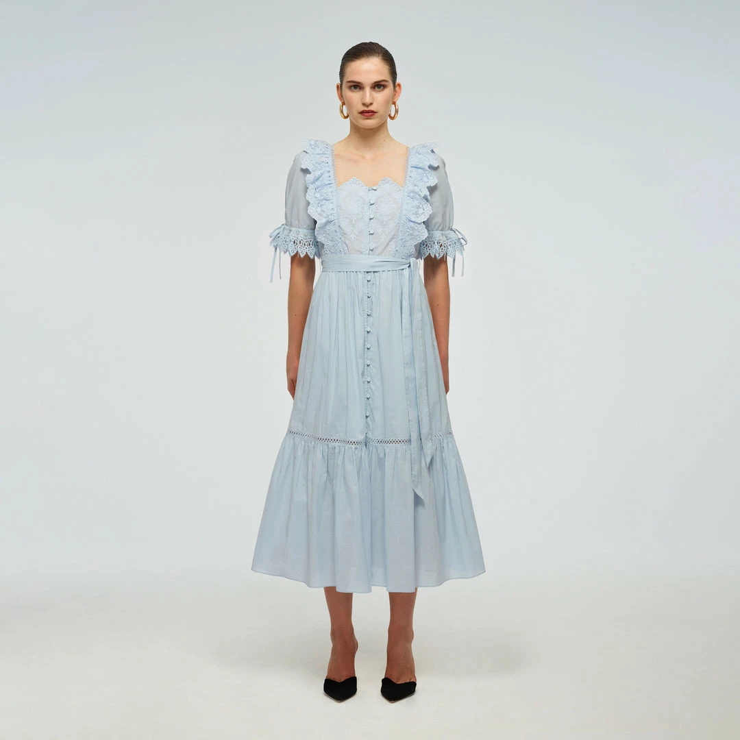 Self-portrait READY TO WEAR Floral Broderie Cotton Midi Dress