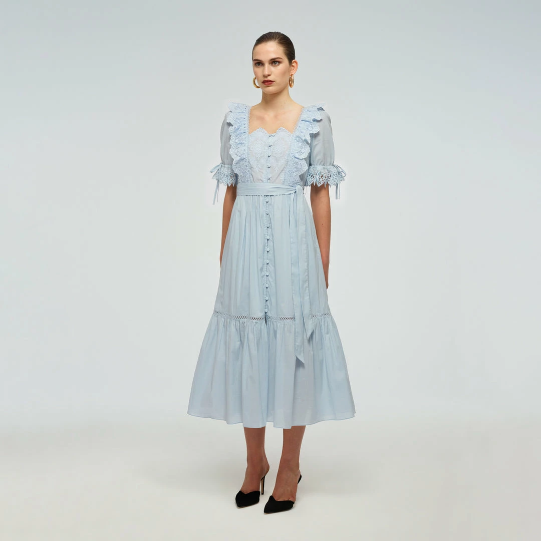 Self-portrait READY TO WEAR Floral Broderie Cotton Midi Dress