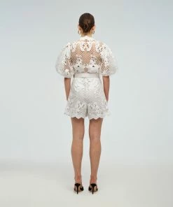 Self-portrait READY TO WEAR Lattice Embroidered Cotton Playsuit