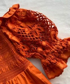 Self-portrait READY TO WEAR Lattice Embroidered Cotton Midi Dress