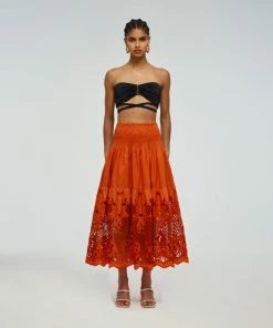 Self-portrait READY TO WEAR Lattice Embroidered Cotton Skirt