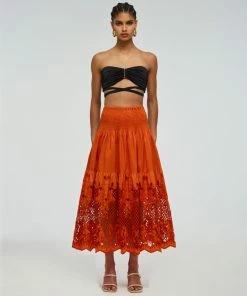 Self-portrait READY TO WEAR Lattice Embroidered Cotton Skirt