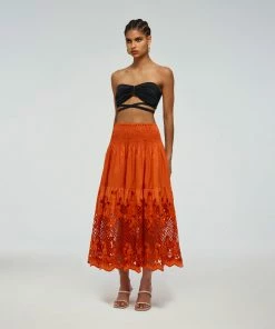 Self-portrait READY TO WEAR Lattice Embroidered Cotton Skirt