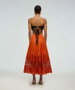 Self-portrait READY TO WEAR Lattice Embroidered Cotton Skirt