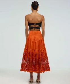 Self-portrait READY TO WEAR Lattice Embroidered Cotton Skirt