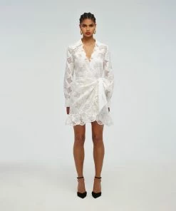 Self-portrait Floral Embroidered Cotton Wrap Dress READY TO WEAR