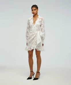 Self-portrait Floral Embroidered Cotton Wrap Dress READY TO WEAR