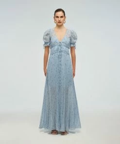 Self-portrait Metallic Floral Tie Detail Maxi Dress