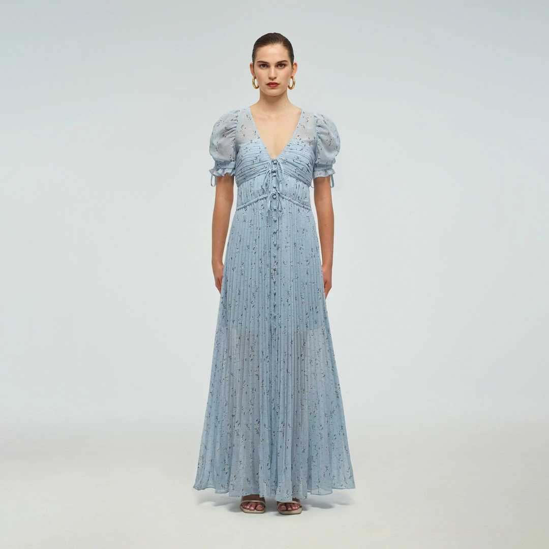 Self-portrait Metallic Floral Tie Detail Maxi Dress