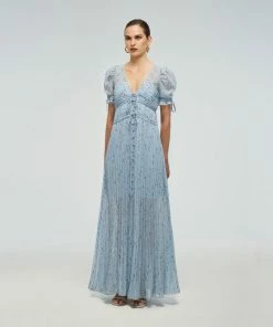 Self-portrait Metallic Floral Tie Detail Maxi Dress