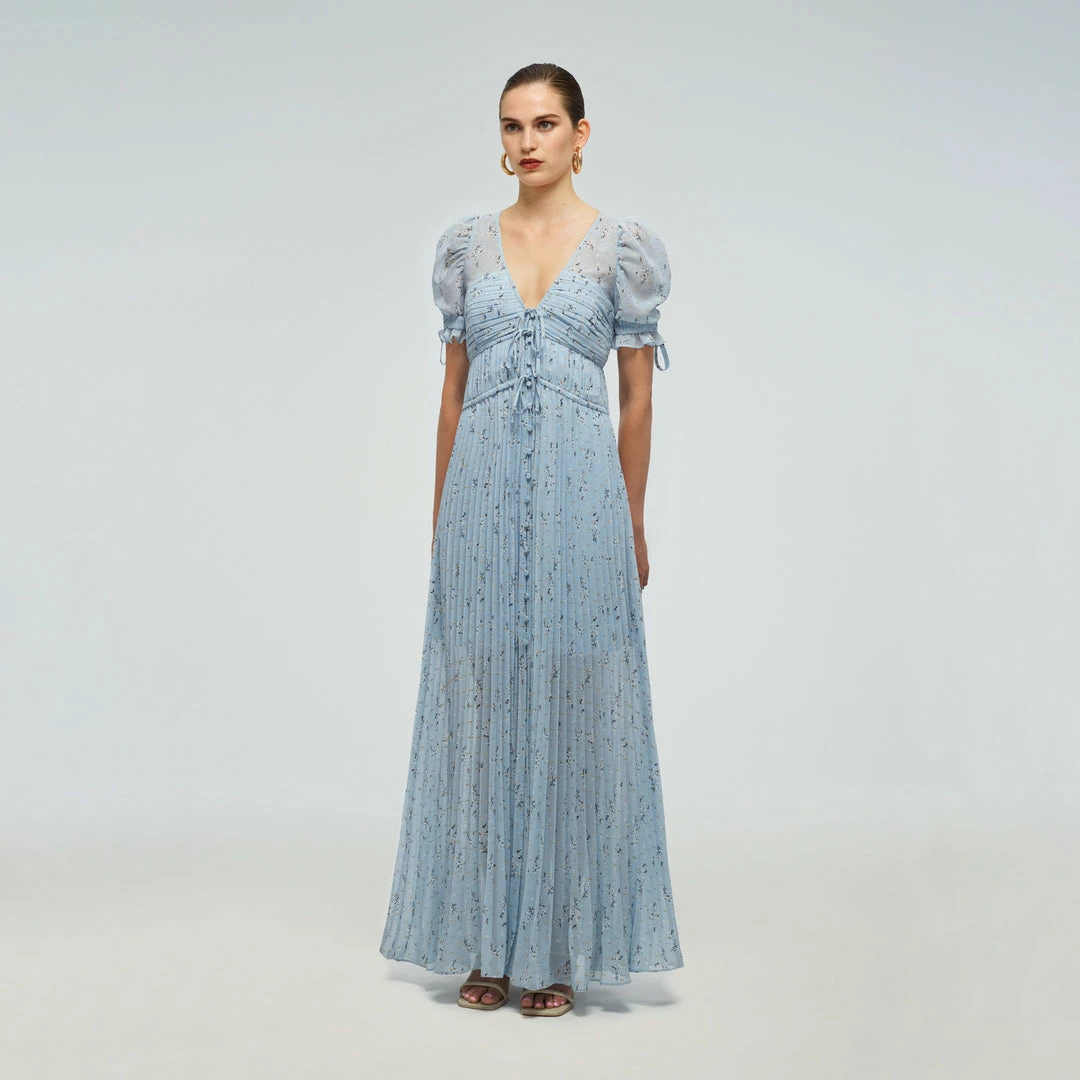 Self-portrait Metallic Floral Tie Detail Maxi Dress