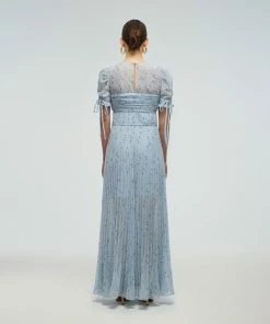 Self-portrait Metallic Floral Tie Detail Maxi Dress