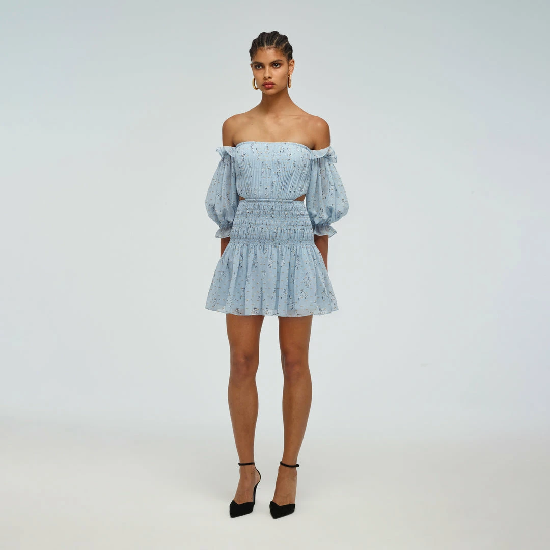 Self-portrait Metallic Floral Off-Shoulder Mini Dress