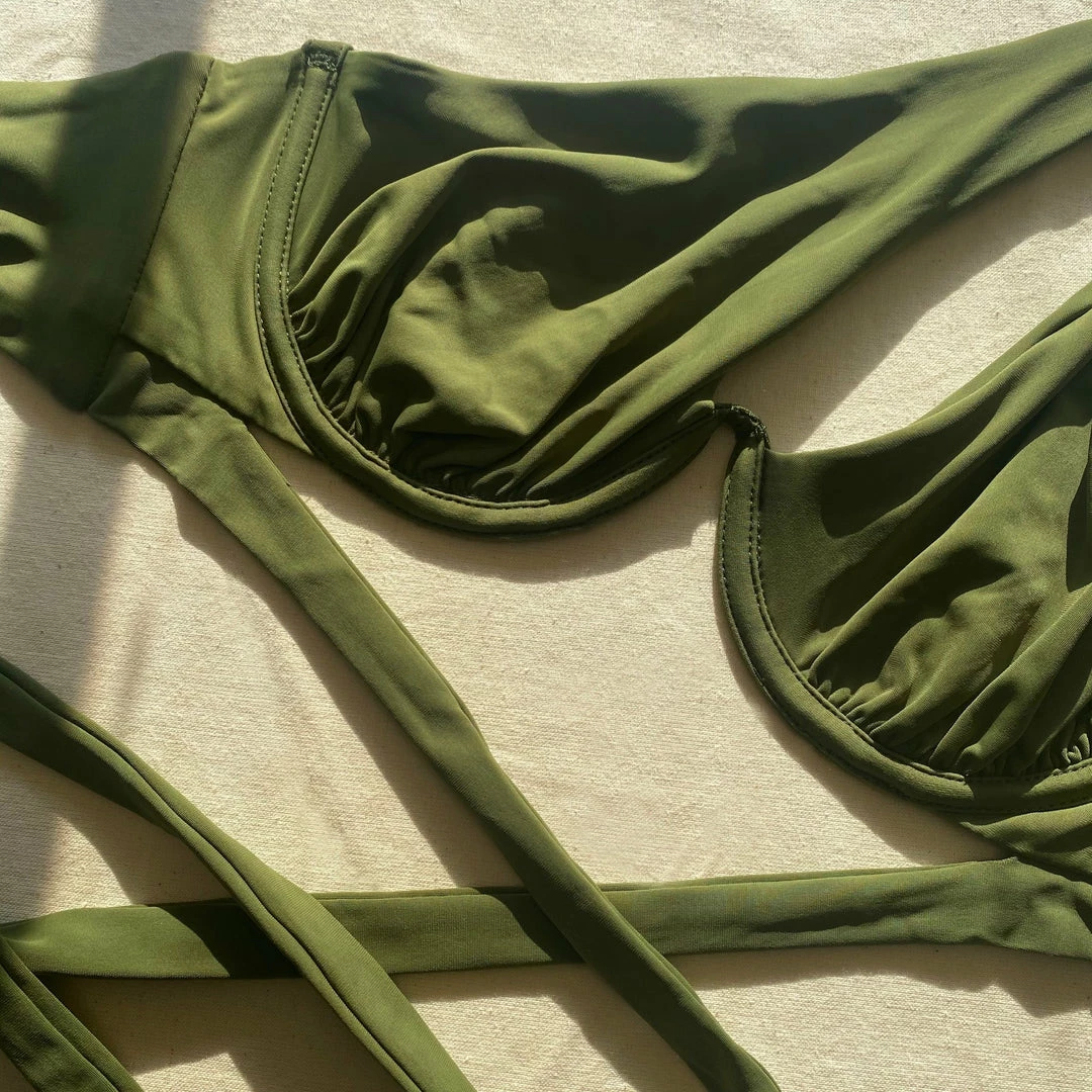 Self-portrait Green Tie Detail Bikini Top Swim & Resort